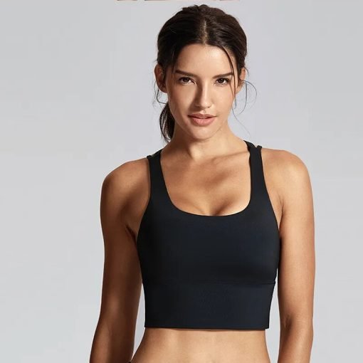 SYROKAN-Womens-Medium-Support-Strappy-Back-Wirefree-Removable-Cups-Longline-Yoga-Sports-Bra