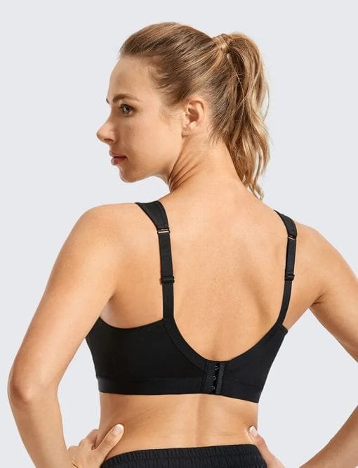 back facing black Medium Impact Exercise Lightweight Women Sport Bra