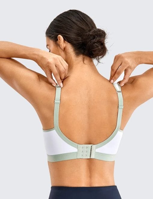 back facing model- back straps white Medium Impact Exercise Lightweight Women Sport Bra