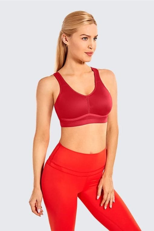 model in red Medium Impact Exercise Lightweight Women Sport Bra