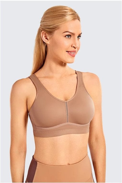 model wearing beige Medium Impact Exercise Lightweight Women Sport Bra