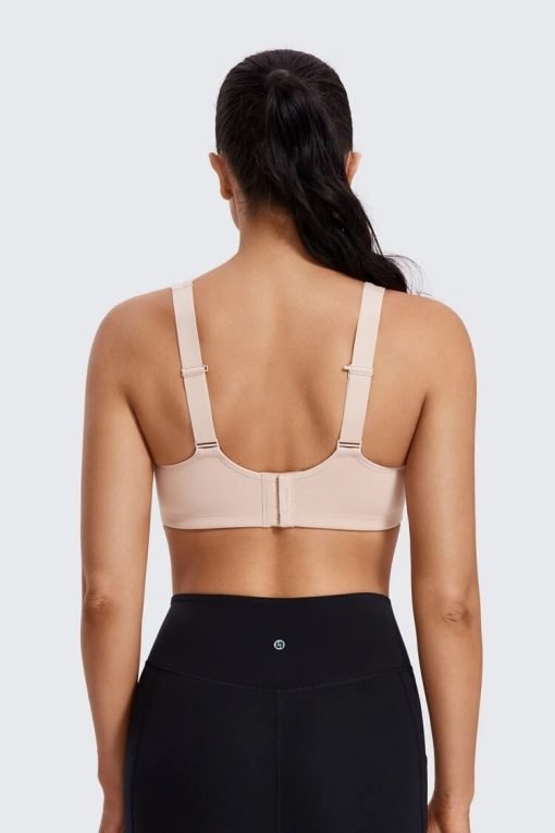 Model - back view- wearing beige Adjustable Straps High Impact Sports Bra with Underwire