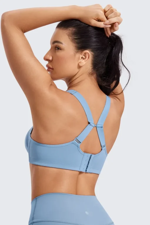 Model - light blue - back cross straps-Adjustable Straps High Impact Sports Bra with Underwire