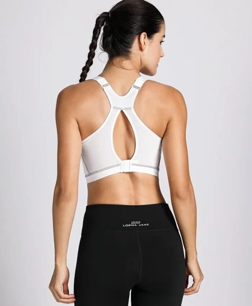 White - Back- High Impact Padded Supportive Wirefree Full Coverage Sports Bra Bralette