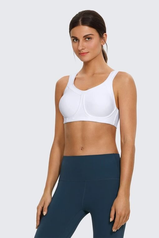White - Posing - High Impact Removable Pads with Underwire Full Coverage Support Sports Bra